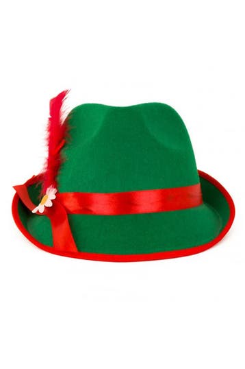 KIMU® Tiroler Hoed Groen Rood Oktoberfest Hoedje Tirol Bierf, Ophalen of Verzenden, Nieuw, Feestartikel, Carnaval