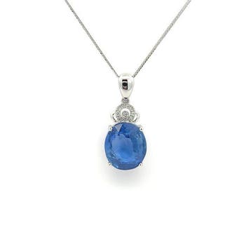 Ketting met hanger - 14 karaat Witgoud - 4.10ct. tw. Saffier