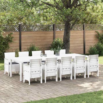 vidaXL Tuin Eetset 11 st Wit Poly rattan en Aluminium, Verzenden, Nieuw, Meer dan 8 zitplaatsen