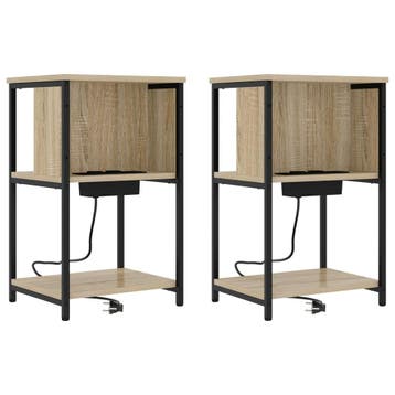 vidaXL Nachtkastje 2 pcs Sonoma Eiken 38 x 31 x 61 cm, Minder dan 45 cm, Verzenden, Nieuw, 55 tot 70 cm