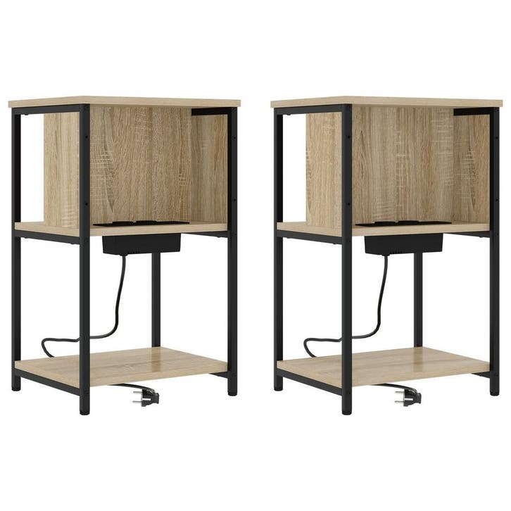 vidaXL Nachtkastje 2 pcs Sonoma Eiken 38 x 31 x 61 cm, Huis en Inrichting, Slaapkamer | Nachtkastjes, Nieuw, Minder dan 45 cm