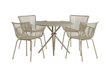 Diningset-Levi-5-Delig-Rond-Beige-Staal-Glas-90cm-The-Outsid, Verzenden, Nieuw