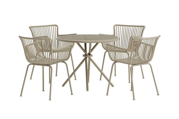 Diningset-Levi-5-Delig-Rond-Beige-Staal-Glas-90cm-The-Outsid, Tuin en Terras, Tuinsets en Loungesets, Verzenden