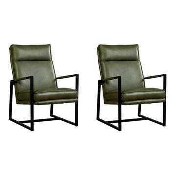 Set van 2 Leren fauteuils Square - Granada Moss, Nieuw, Ophalen of Verzenden, 50 tot 75 cm, Leer