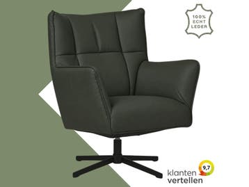 Leren draaifauteuil Lovely - Toledo Verde (donkergroen), Nieuw, Ophalen of Verzenden, 75 tot 100 cm, Eigentijds, Modern, Retro, Vintage