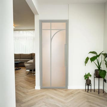 Stalen Binnendeur - Kiezelgrijs - 5 Vlaks rond - Kanaalglas, Minder dan 80 cm, Binnendeur, Nieuw, Metaal