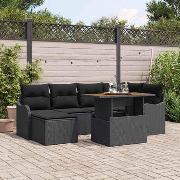 vidaXL Tuin Sofa Set 7 st Zwart Poly rattan en gepoedercoat, Verzenden, Nieuw, Rotan, 7 zitplaatsen