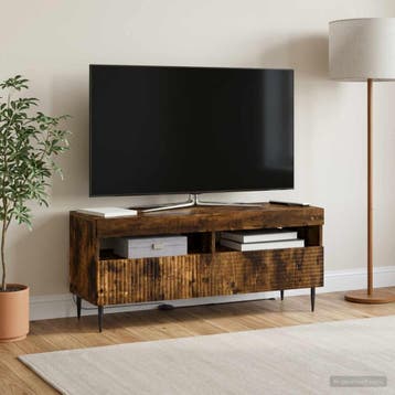 vidaXL LED tv-meubel HAARLEM 100 x 35 x 43 cm Gerookt eiken, Huis en Inrichting, Minder dan 50 cm, Verzenden, Nieuw, Minder dan 100 cm