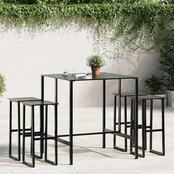 vidaXL 5-delige Tuinbarset gepoedercoat staal zwart, Verzenden, Nieuw, Rvs, 4 zitplaatsen