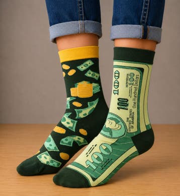 Sokken - Dollar Geld Print - Groen Geel - Katoen - Maat, Nieuw
