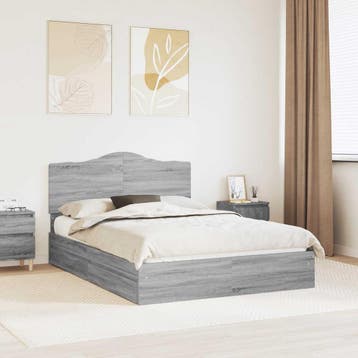 vidaXL Opslag bed met lade Grijs Sonoma 140 x 200 cm Bewerkt, Verzenden, Nieuw, Grijs, Hout