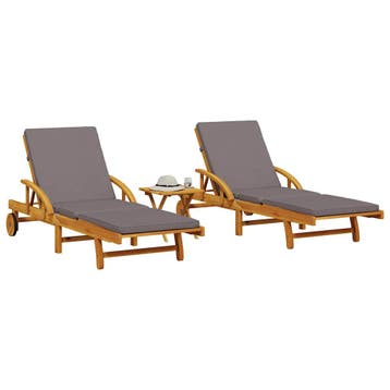 vidaXL Ligbedden 2 st met tafel massief acaciahout, Tuin en Terras, Verzenden, Nieuw