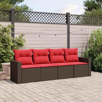 vidaXL 4-delige Loungeset met kussens poly rattan bruin, Verzenden, Nieuw, Loungeset