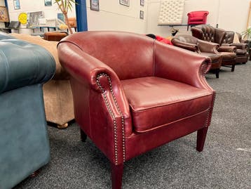 Chesterfield Maarssen  Rood/Bruin Leer Chesterfield Fauteuil, Huis en Inrichting, Fauteuils, Ophalen, Zo goed als nieuw, Leer