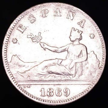 Spanje. Gobierno Provisional. 2 Pesetas 1869. Estrellas