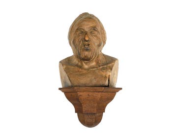 Een houten buste met een eikenhouten console, 20e eeuw