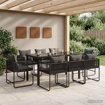 vidaXL Tuin eettafelset 9 pcs Zwart en Anthraciet 160 x 80 x, Verzenden, Nieuw, Rotan, Meer dan 8 zitplaatsen