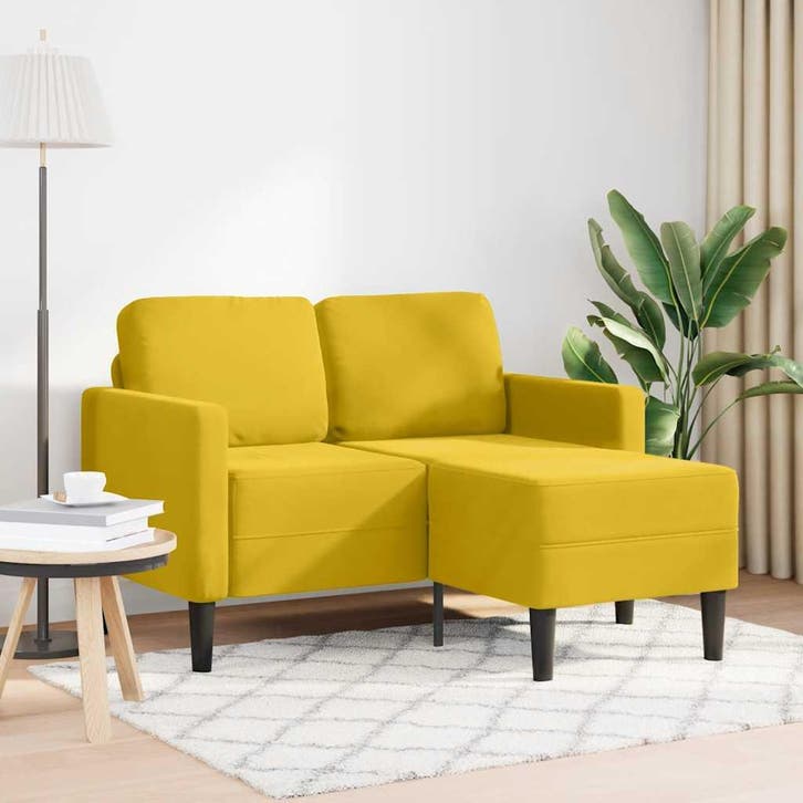 vidaXL 2-zitsbank met ligstoel L-vormig 125 cm fluweel geel, Huis en Inrichting, Banken | Bankstellen, Nieuw, Stof, Tweepersoons