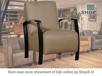Leren fauteuil Glory - Hermes Mocca (taupe/bruin), Nieuw, Ophalen of Verzenden, 50 tot 75 cm, Industrieel, Modern