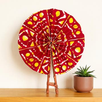 Afrikaanse handwaaier - Ankara print waaier - Rood Geel Omol, Ophalen of Verzenden, Nieuw