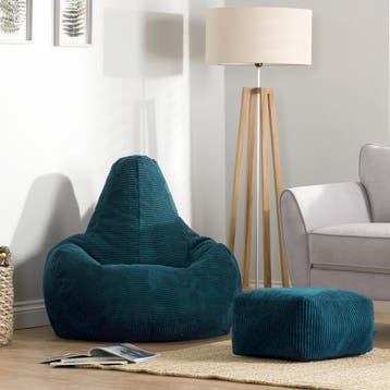 Cloudy Cord Zitzak Stoel + Poef - Donkergroen, Huis en Inrichting, Verzenden, Nieuw