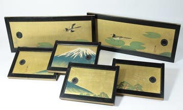 Gold-Leaf Nihonga Small Fusuma Sliding Doors, 3 Pairs, Mount