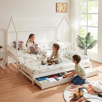 Kinderbed Aarghonmaa met uitschuifbed en opberglades 90x200, Kinderen en Baby's, Kinderkamer | Bedden, Verzenden, Nieuw