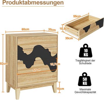 Commode - Dressoir - Ladekast - 60x35x82 cm - Bruin - GOOBUY, Verzenden, Zo goed als nieuw