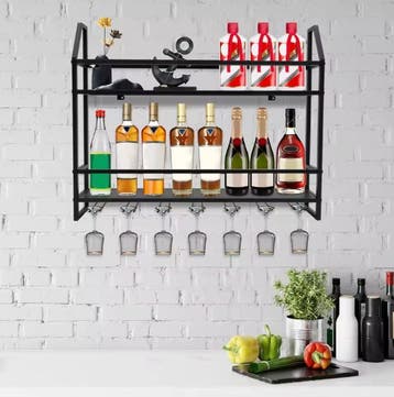 Industriële Wand Wijnrek – Metalen Flessenrek en Glashouder, Huis en Inrichting, Verzenden, Nieuw