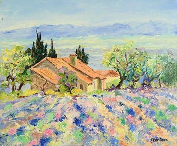 Christiane Stenfort (née en 1940) - Mas dans les lavandes, Antiek en Kunst