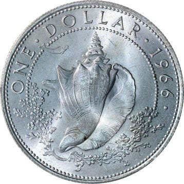 Bahamas. Elizabeth II. 1 Dollar 1966 KWALITEIT (Zonder