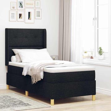 vidaXL Boxspringbed met LED-stripverlichting Zwart 90 x 190, Huis en Inrichting, Verzenden, Nieuw, Zwart, Stof