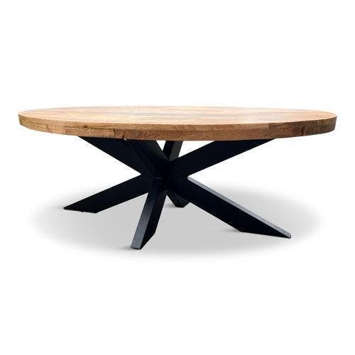 Salontafel Silvia ovaal mango incl. spinpoot, Huis en Inrichting, Tafels | Salontafels, 100 tot 150 cm, Ovaal, Nieuw, Overige materialen