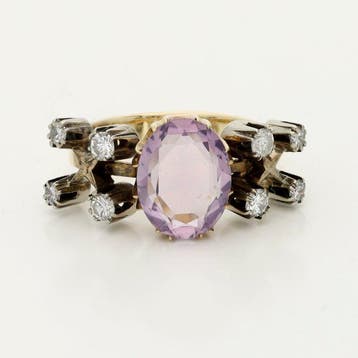 Ring - 14 karaat Geel goud, Witgoud Amethist - Diamant, Nieuw