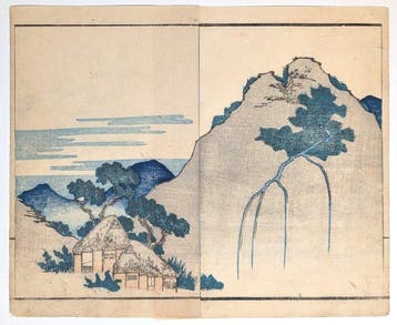 Toegeschreven aan Hokusai — Waterval op een beboste bergtop