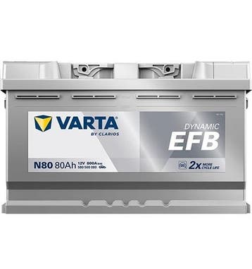 Varta Auto accu 12 volt 80 Ah EFB Dynamic type N80, Auto-onderdelen, Ophalen of Verzenden, Nieuw