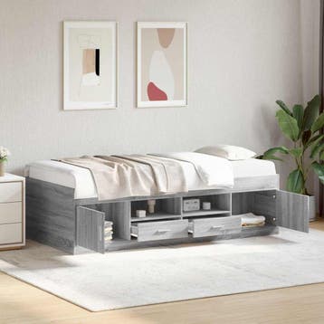 vidaXL Bedframe met opslag Grijs Sonoma 80 x 200 cm Bewerkt, Verzenden, Nieuw, Grijs, Hout