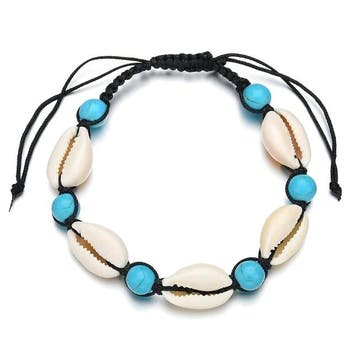 Fako Bijoux - Armband - Schelpjes - Turquoise - Nylon -, Verzenden, Nieuw
