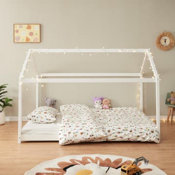 [en.casa] Kinderbed Cerro huisbed met matras 140x200 cm wit, Verzenden, Nieuw