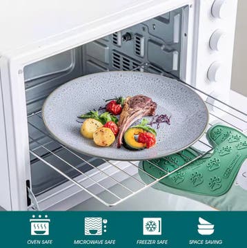 Nieuw: Grijs Reliëf Aardewerk Serviesset 16-delig Keramisch, Verzenden, Nieuw, Keramiek, Compleet servies