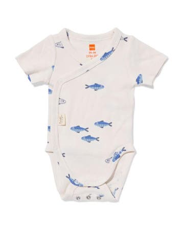 HEMA Newborn meegroei overslagromper rib visjes ecru, Verzenden, Nieuw