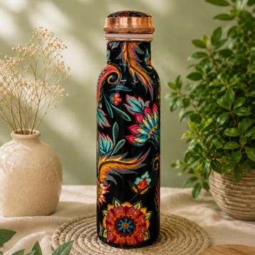Puur koperen waterfles met bloemenprint 750 ml/320 g (zware, Ophalen of Verzenden, Nieuw