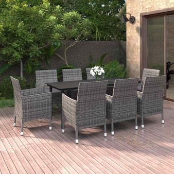 vidaXL 9-delige Tuinset met kussens poly rattan en glas, Tuin en Terras, Verzenden, Nieuw, 8 zitplaatsen, Tuinset