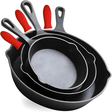HI NATURE™ Koekenpannen - Gietijzeren Pannenset 3 - Skillet, Ophalen of Verzenden, Zo goed als nieuw