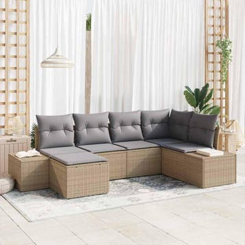 vidaXL Tuin Sofa Set 6 st Beige en Licht Grijs poly rattan, Verzenden, Nieuw, Rotan, 6 zitplaatsen