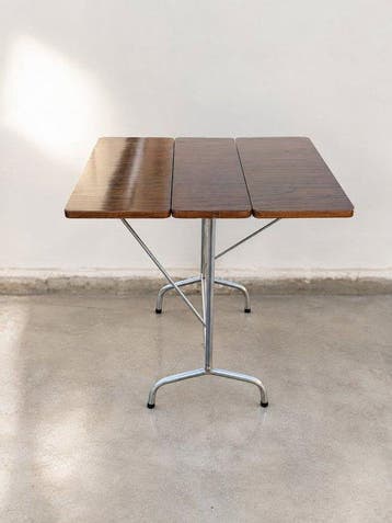 Tafel - hout - Chroom - Vintage inklapbare tafel met