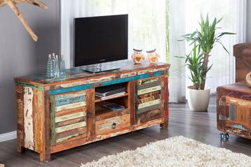 Uniek TV-meubel JAKARTA 150cm kleurrijk gerecycled massief, Huis en Inrichting, Kasten | Televisiemeubels, Ophalen of Verzenden