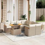vidaXL 9-delige Loungeset met kussens poly rattan beige, Tuin en Terras, Verzenden, Nieuw, Rotan, Loungeset