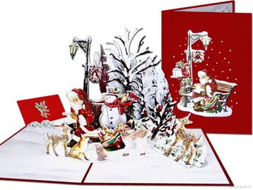 Wonderschone Kerstkaart Kerstman en Hertjes pop-up kaart, Verzenden, Nieuw