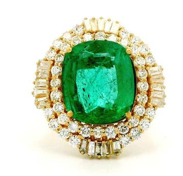 Ring - 18 karaat Geel goud - 5.76ct. tw. Smaragd - Diamant -, Nieuw